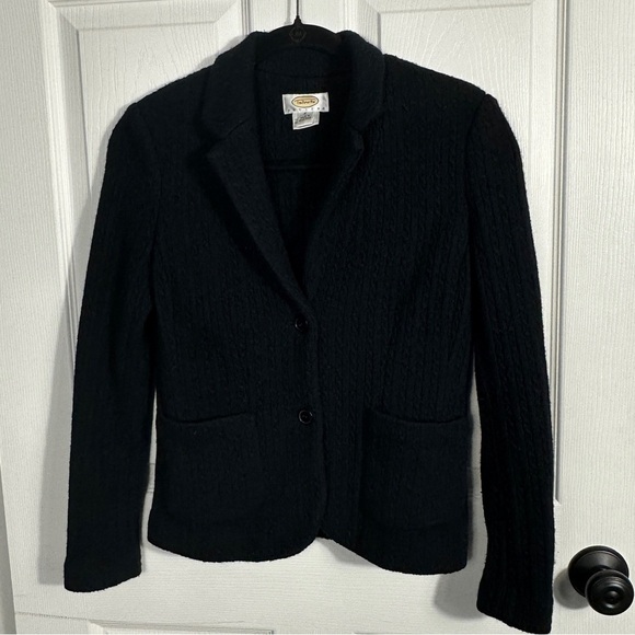 Talbots size P (small) 100% wool sweater, black, ribbed, pockets - Picture 1 of 8